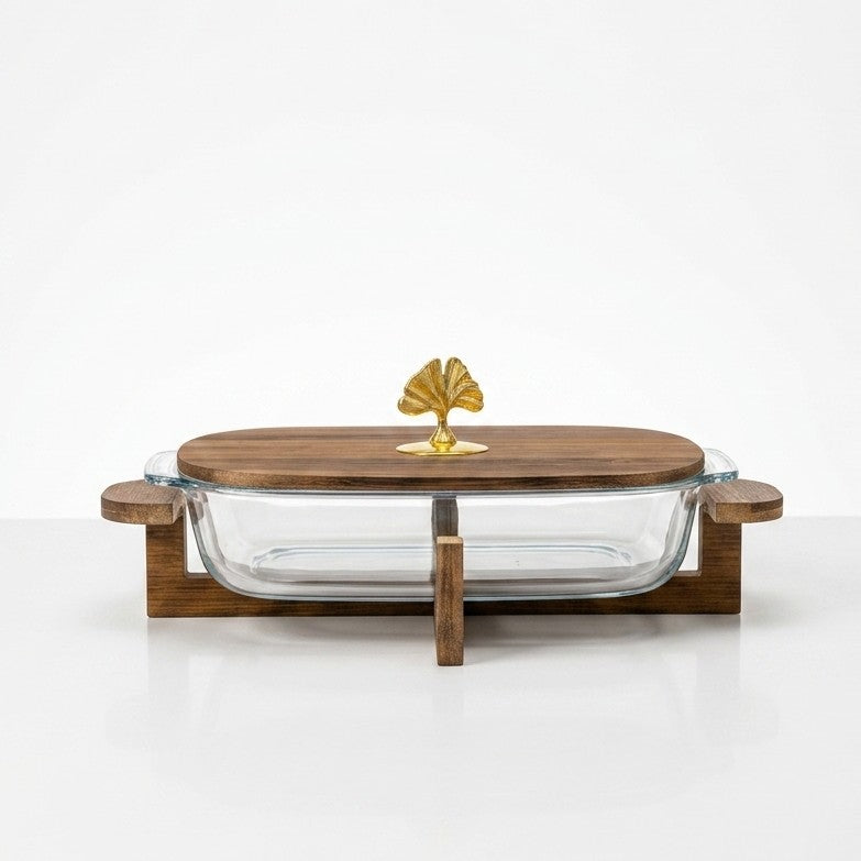 Luxury Glass Casserole Dish Set with Wooden Lid Stand