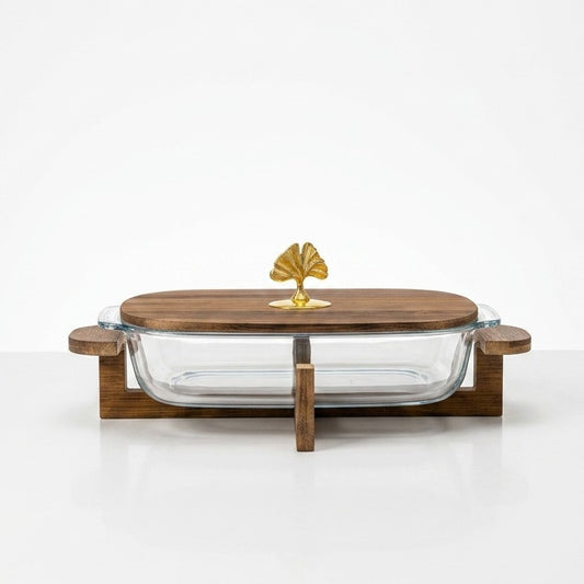 Luxury Glass Casserole Dish Set with Wooden Lid Stand