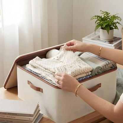 Foldable Fabric Clothes Storage Box Bag with Zipper & Handles