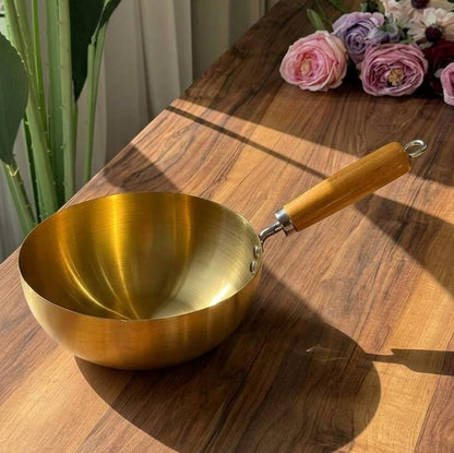 Golden Stainless Steel Mini Saucepan with Wooden Handle