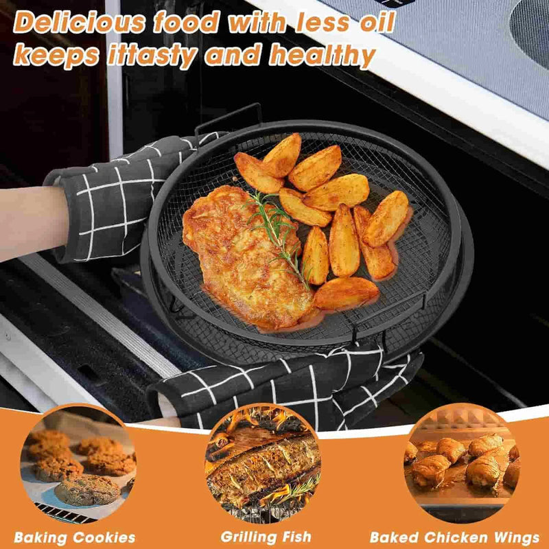 Non-Stick Air Fryer Crisp Tray Basket Set for Oven - Round Mesh Plate