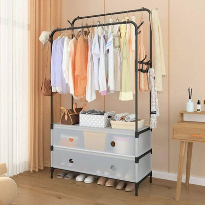 Dual Pole Clothes Rack with Shoe Shelf – Heavy Duty Hanger