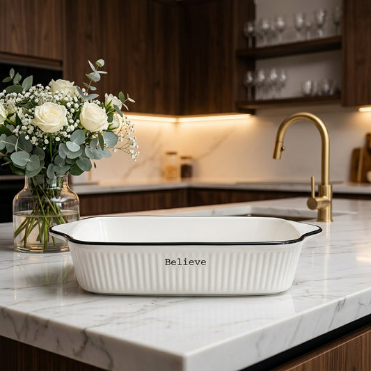 Ceramic Porcelain Baking Dish Tray for Oven – White Casserole Pan