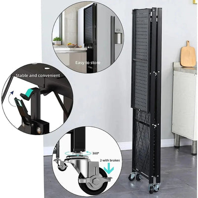 3 Tier Foldable Storage Shelves with Wheels