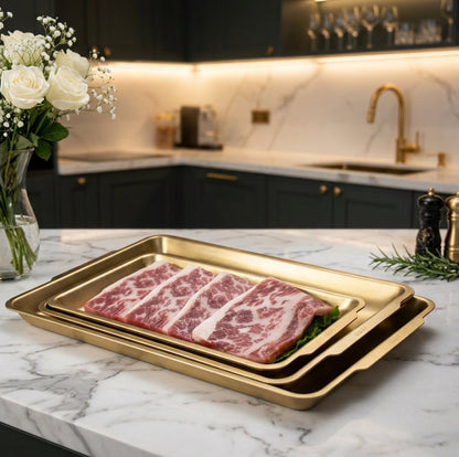 Luxury Gold Stainless Steel Serving Tray Set | Premium Meat & Food Platter