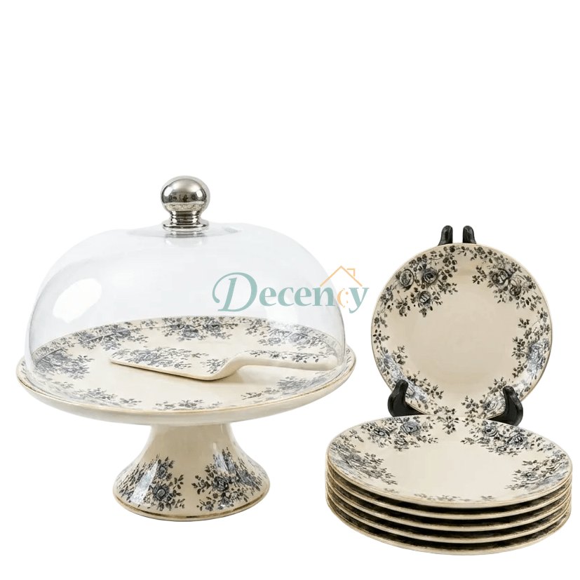 The complete Royal Albert Luxe 9-piece cake serving set inside its premium luxury gift box packaging.