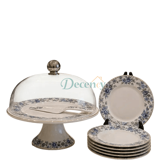 Premium gold-accented porcelain cake server and matching knife from the 9-piece set.