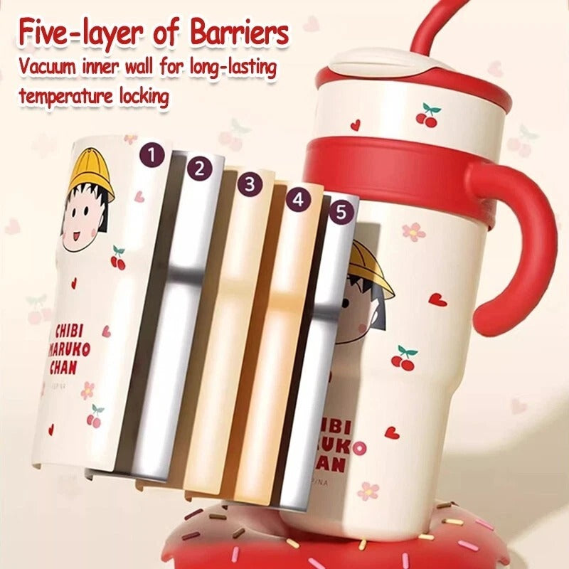 Stainless Steel Tumbler Mug with Straw Handle Water Bottle 1200ml
