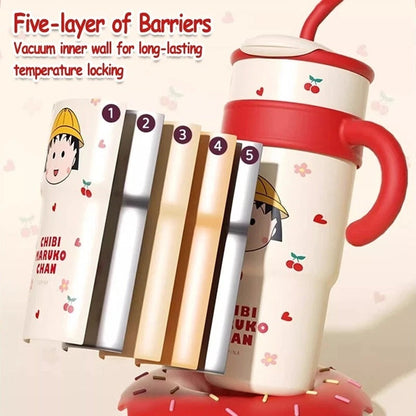 Stainless Steel Tumbler Mug with Straw Handle Water Bottle 1200ml