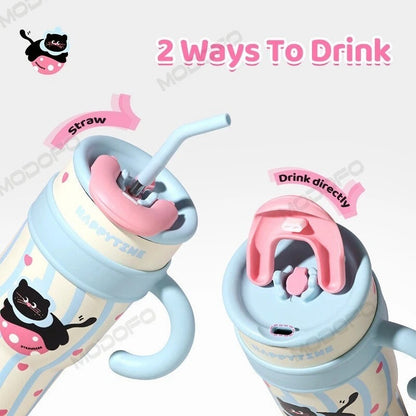 Stainless Steel Tumbler Mug with Straw Handle Water Bottle 1200ml