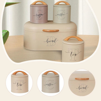 Set of 4 storage boxes for sugar, coffee, tea, for kitchen counter