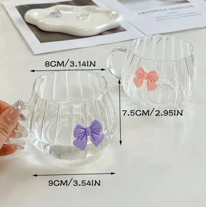 Cute Bow Glass Ribbed Handle Cup
