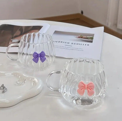 Cute Bow Glass Ribbed Handle Cup