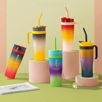 3pcs Sports Water Bottle With Handle Straw
