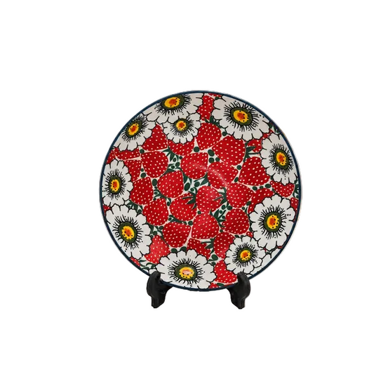 Sweet strawberry floral ceramic snack plate 8 inch displayed on a dining table
