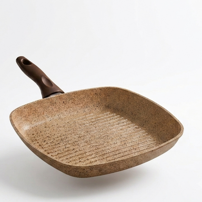 28cm Turkish non-stick granite square grill pan with brown handle on white background