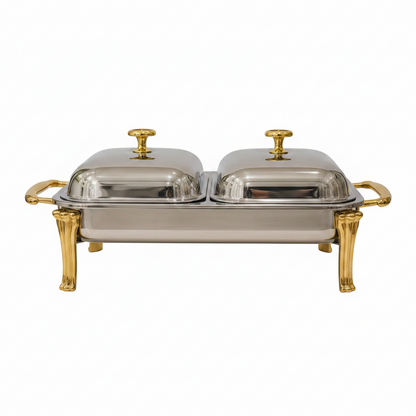 Premium stainless steel buffet food warmer set up for a Pakistani wedding reception.