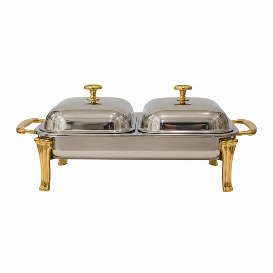 Premium stainless steel buffet food warmer set up for a Pakistani wedding reception.