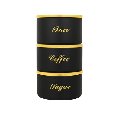Luxury 3-Piece Round Tin Canister Set – Tea, Sugar & Coffee Storage