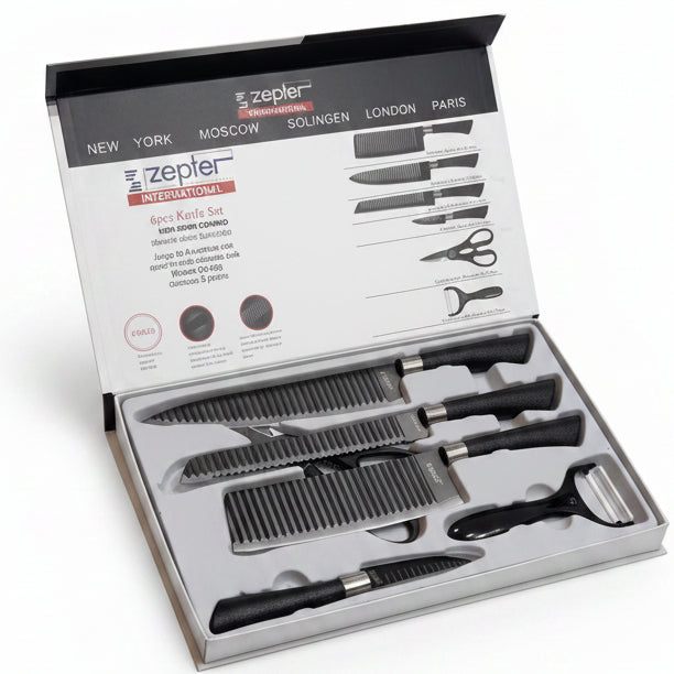 Zepter 6-piece kitchen knife set inside its original luxury presentation box