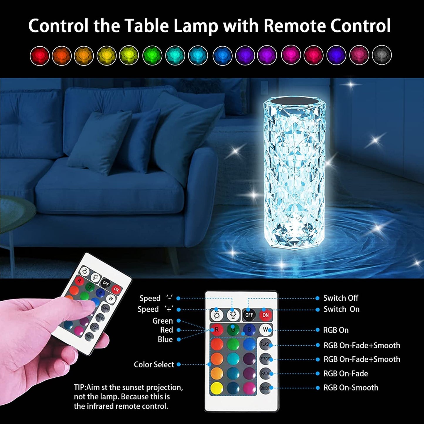 Modern Crystal Table Lamps with 16 RGB Color