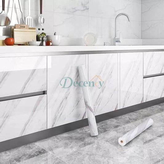 Self Adhesive Black & White Marble Sheet for Kitchen | Anti Oil & Heat Resistant - Decency