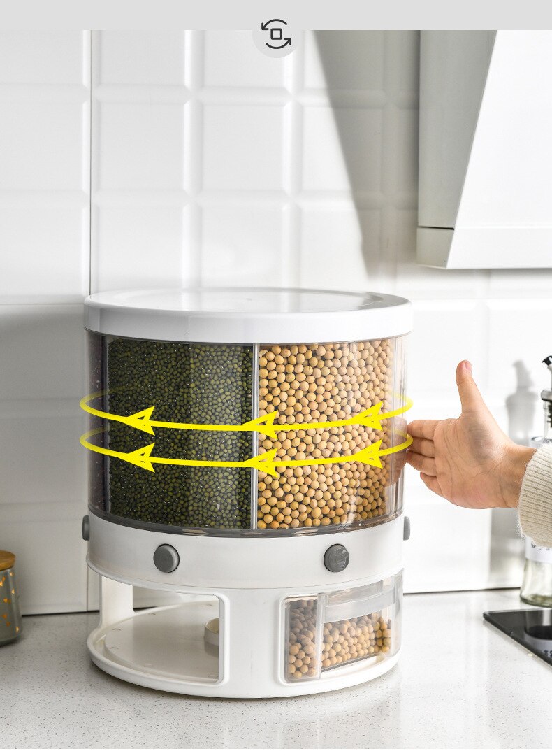 360 Degree Rotary 6-Grids Button Funnel Design Rice Dispenser