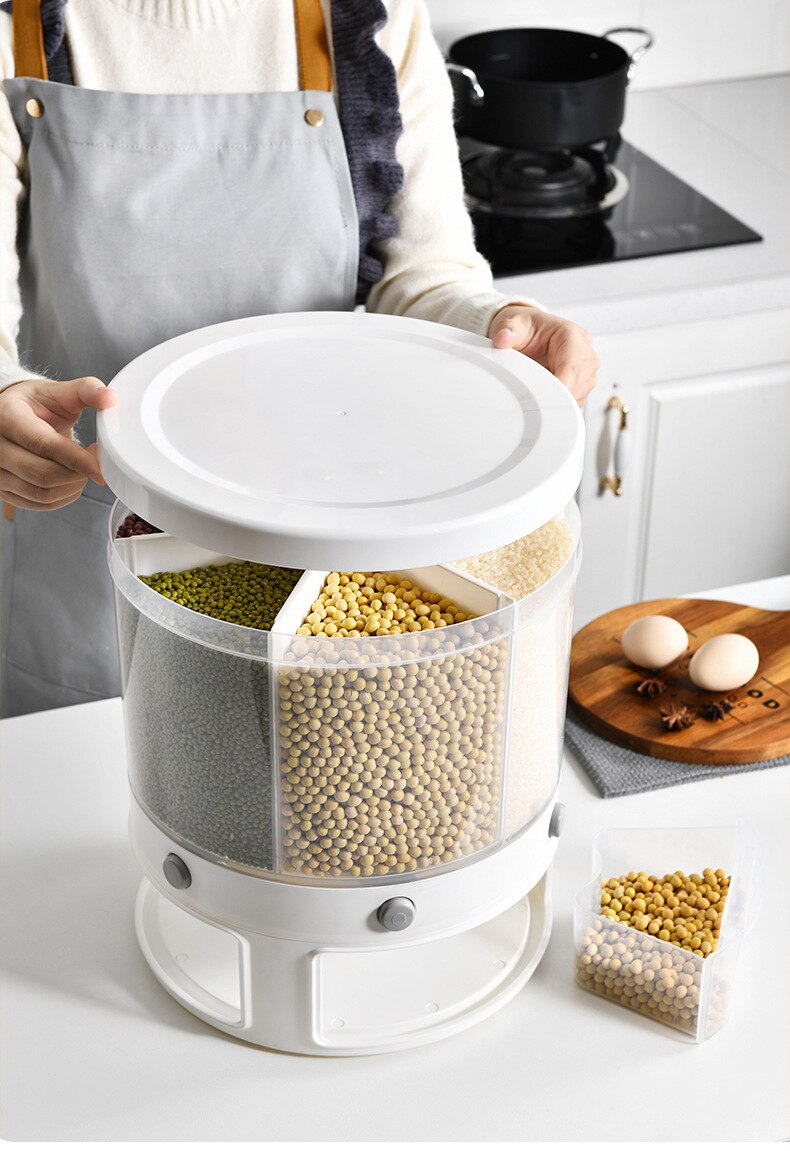 360 Degree Rotary 6-Grids Button Funnel Design Rice Dispenser