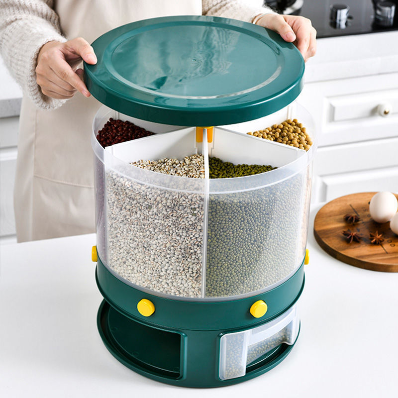 360 Degree Rotary 6-Grids Button Funnel Design Rice Dispenser